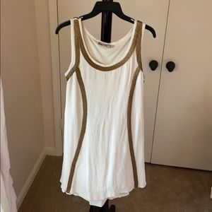 White, Gold Beaded Summer Dress, Size Large/ US 10